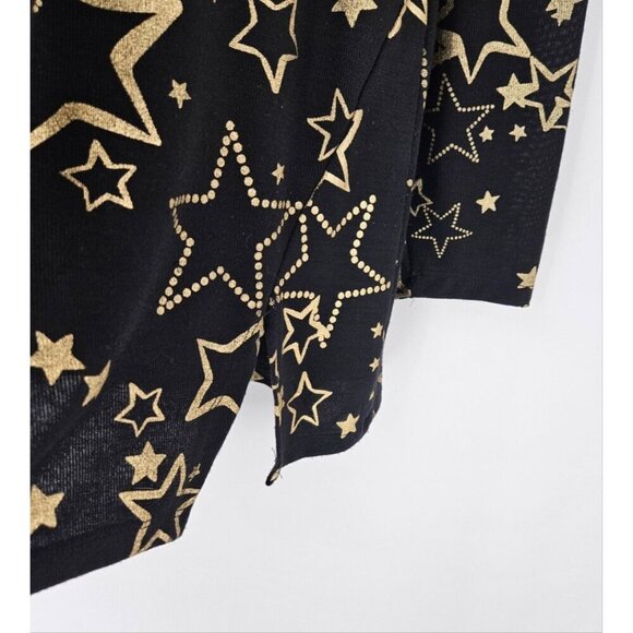 Onque Causal Sz L Black w/Gold Stars Stretch Long Sleeve Pullover Tunic Top - Picture 4 of 5